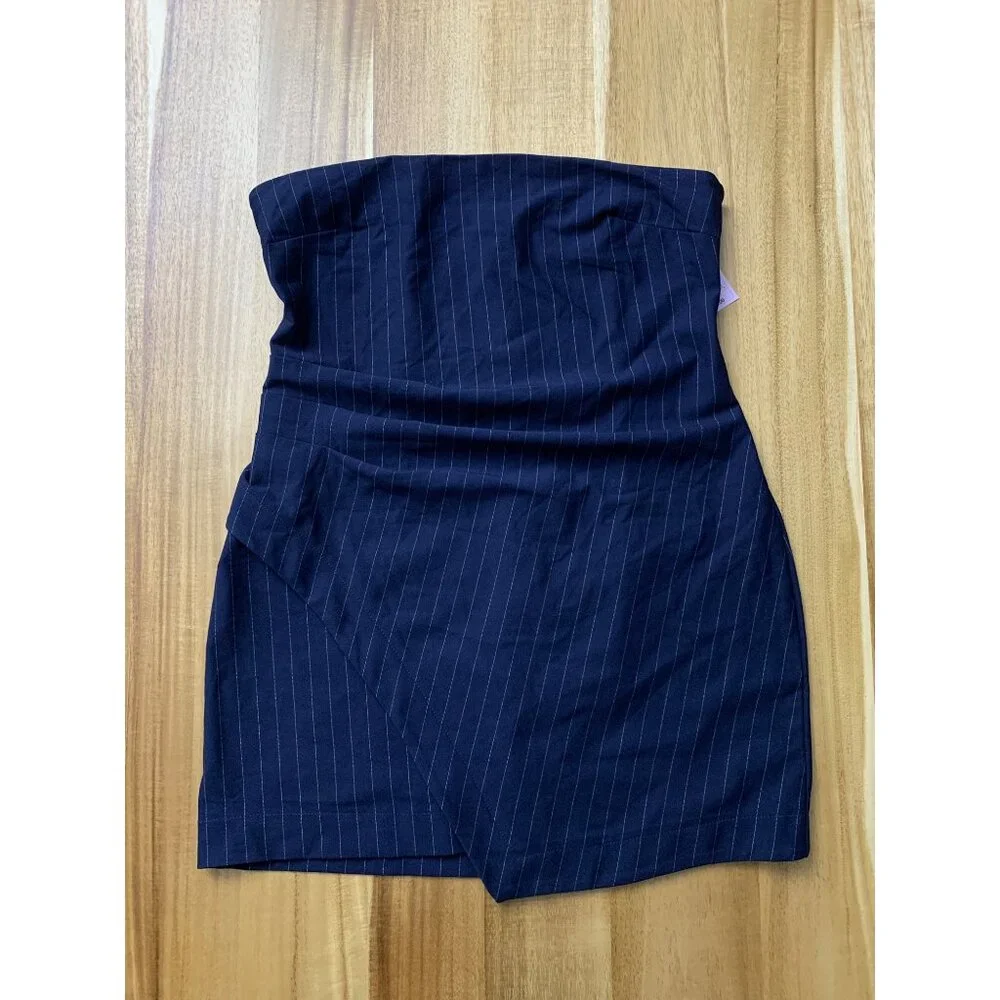 Wild Fable Junior Teens Navy Blue Strapless Pinstripe Dress Size Large - Picture 7 of 10